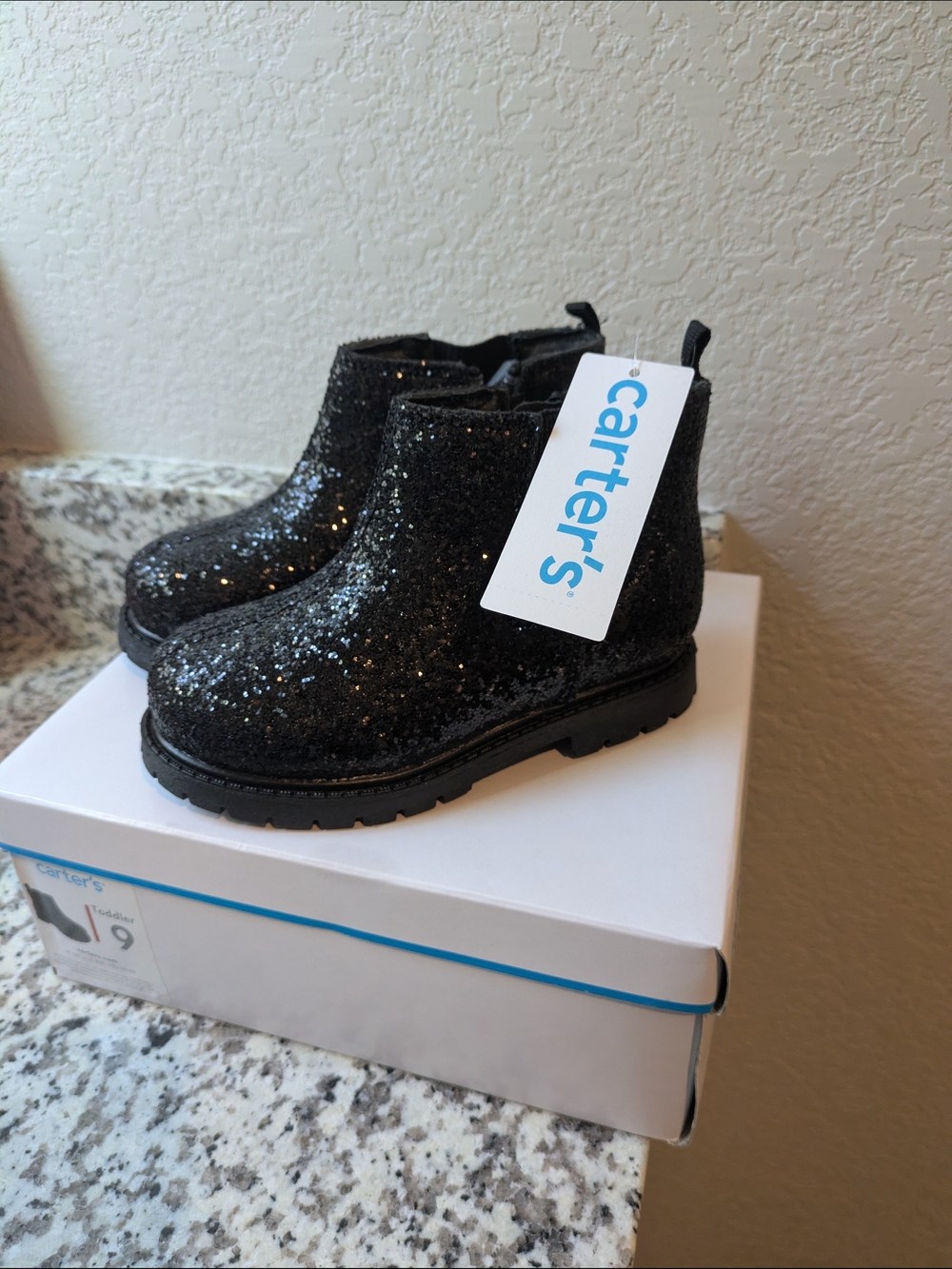 Carter's Black Glitter Toddler Ankle Boots